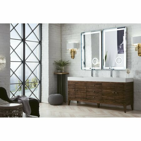 James Martin Vanities Linear 72in Double Vanity, Mid-Century Walnut w/ Glossy White Composite Stone Top 210-V72D-WLT-GW